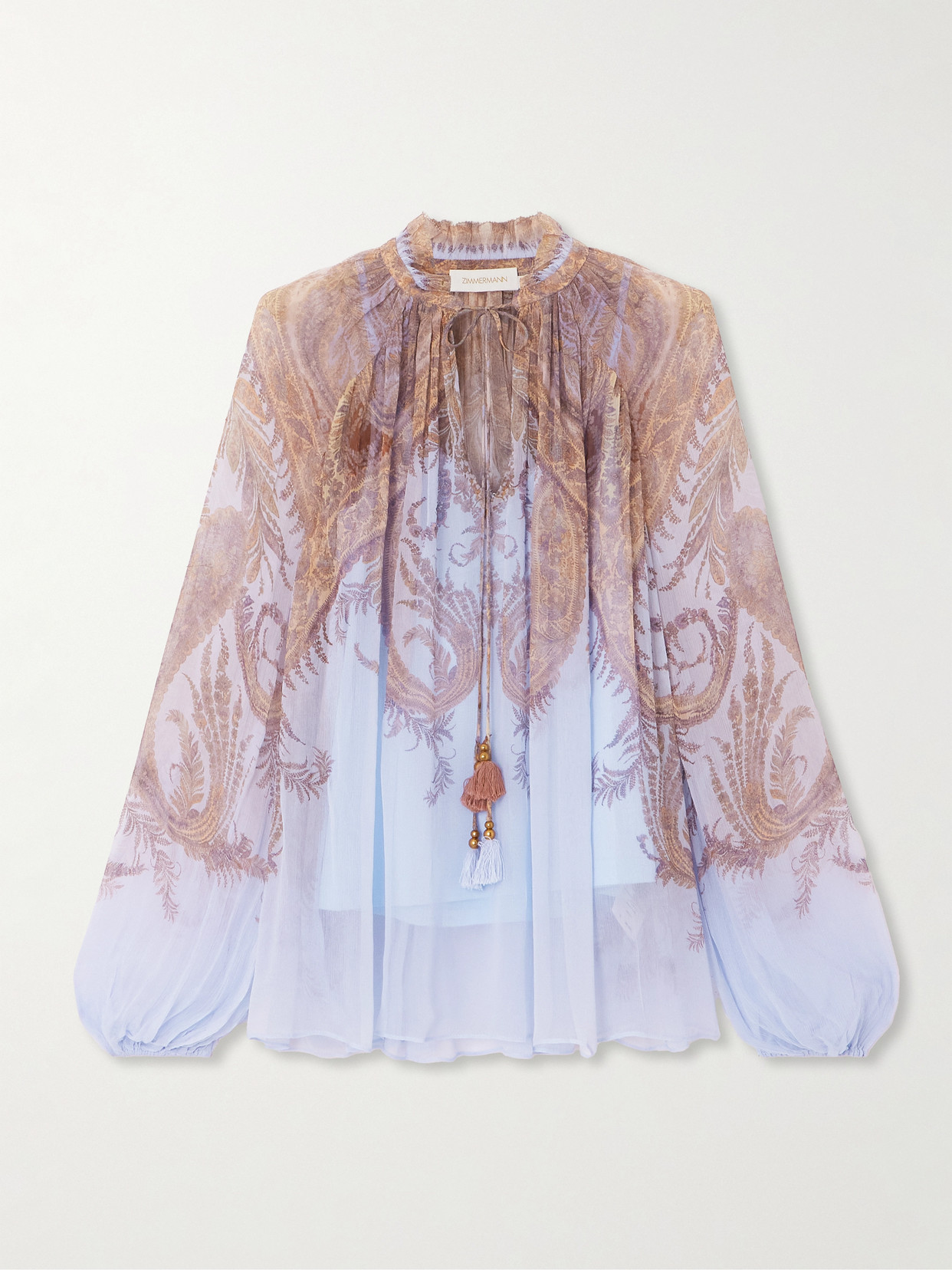 Zimmermann Flowy Gradient Blouse With Ruffled Neckline In Multi