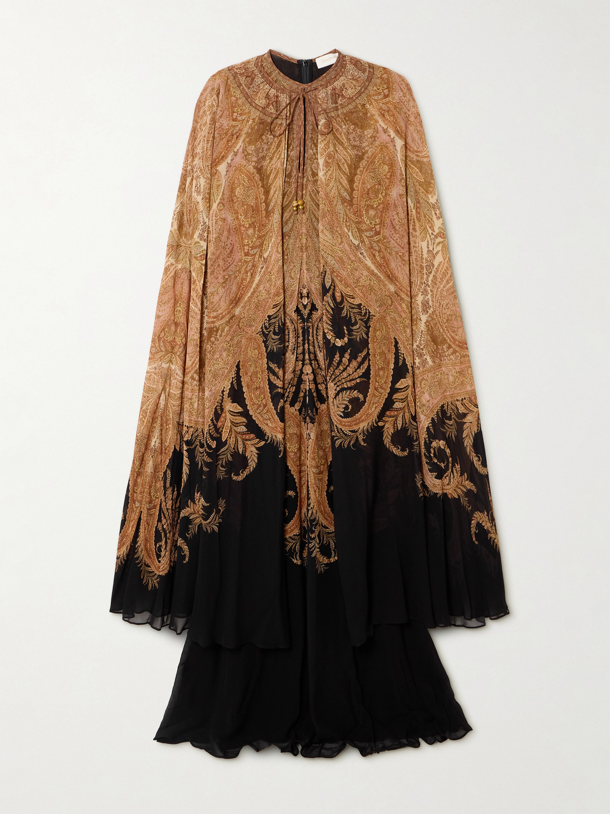 Zimmermann Hypnotic Cape-effect Paisley-print Crepe De Chine Maxi Dress In Black