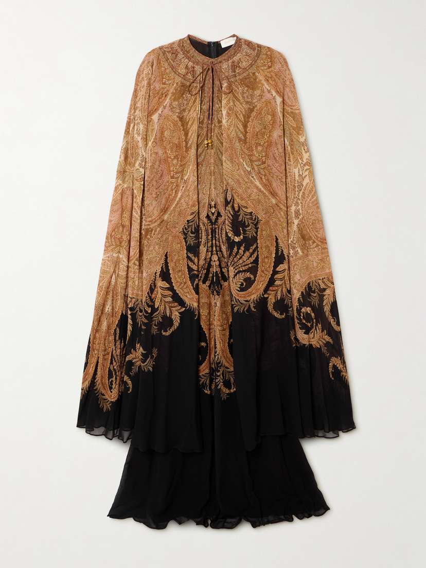 Zimmermann Hypnotic Cape-effect Paisley-print Crepe De Chine Maxi Dress