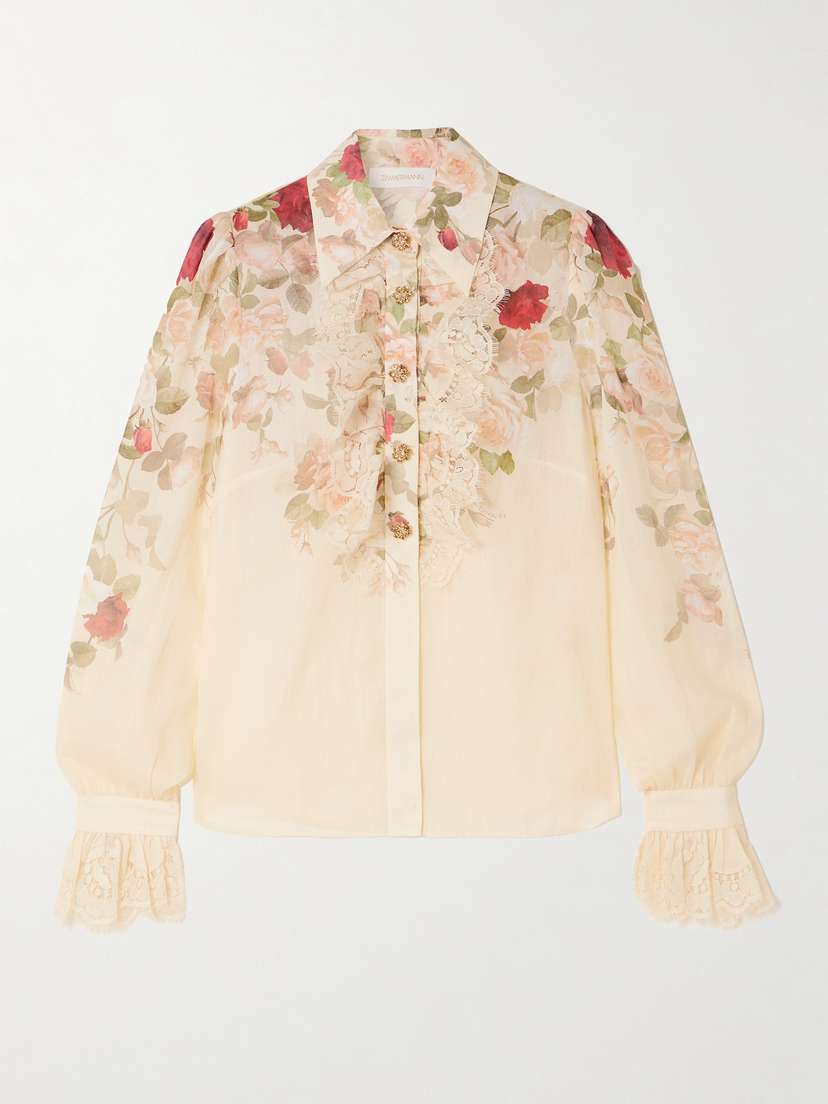 Zimmermann Lace-trimmed Floral-print Ramie Shirt