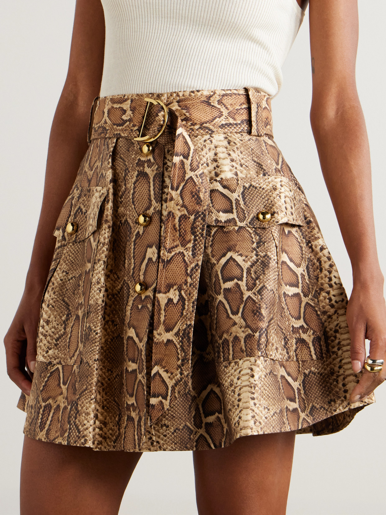 Zimmermann Printed Silk And Cotton-blend Mini Skirt In Brown