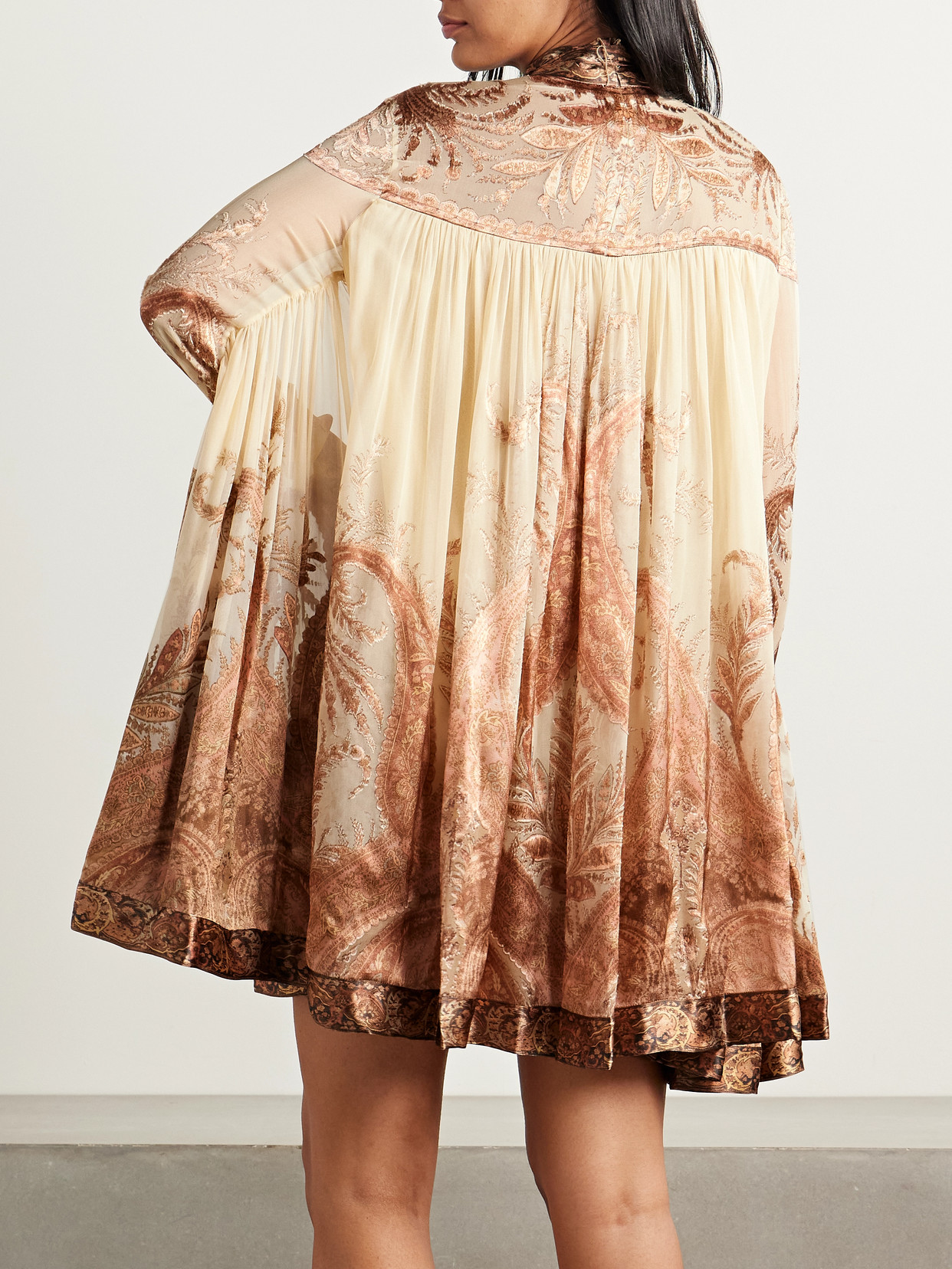 Zimmermann Hypnotic Tie-neck Paisley-print Devoré-velvet Mini Dress In White