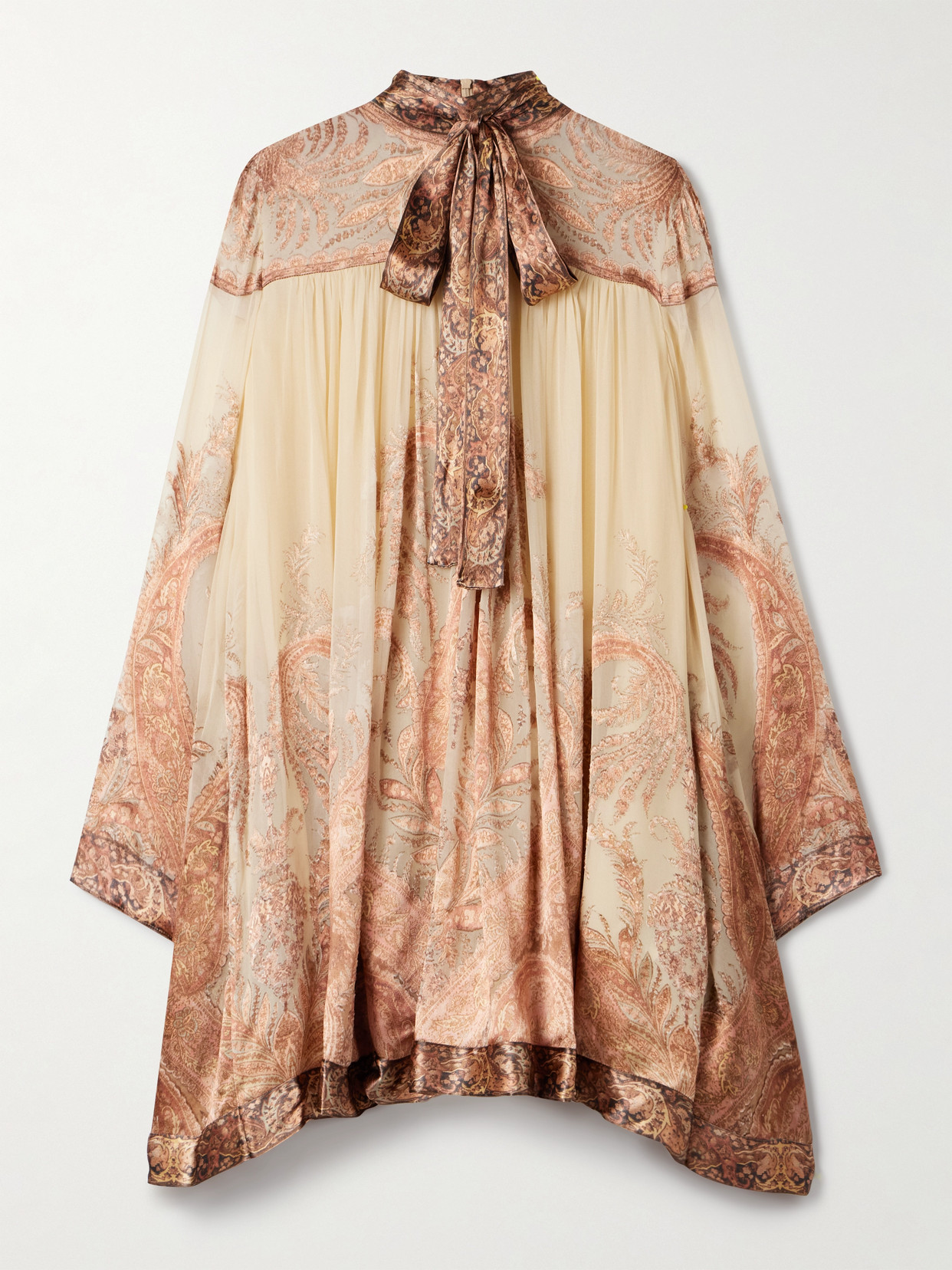 Zimmermann Hypnotic Tie-neck Paisley-print Devoré-velvet Mini Dress In White