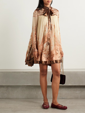 Zimmermann Hypnotic tie-neck paisley-print devoré-velvet mini dress