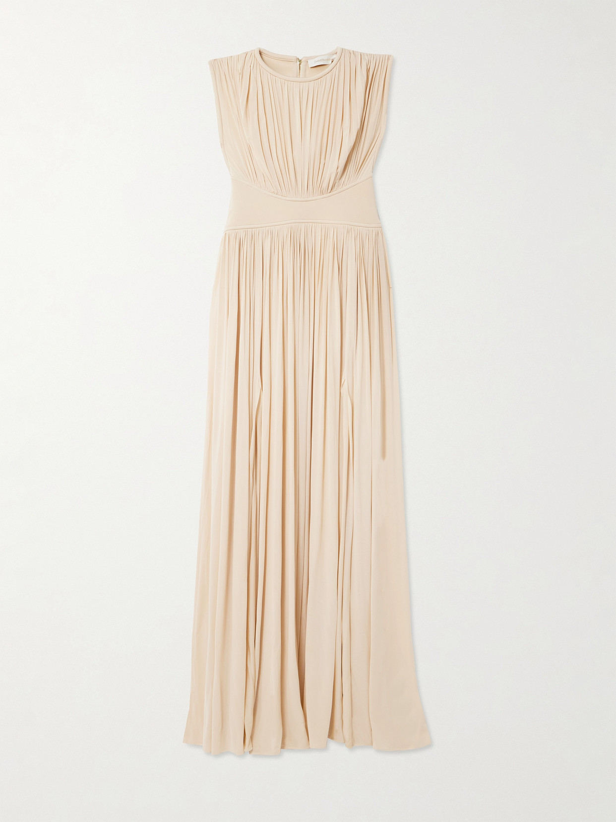 Zimmermann Hypnotic Gathered Paneled Jersey Maxi Dress In Neutral