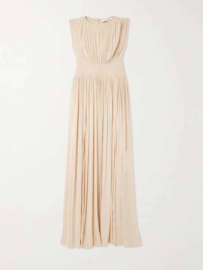 Zimmermann Hypnotic Gathered Paneled Jersey Maxi Dress