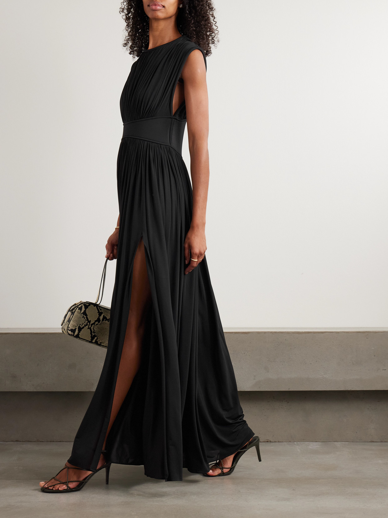 Zimmermann Hypnotic Gathered Paneled Stretch-jersey Maxi Dress In Black