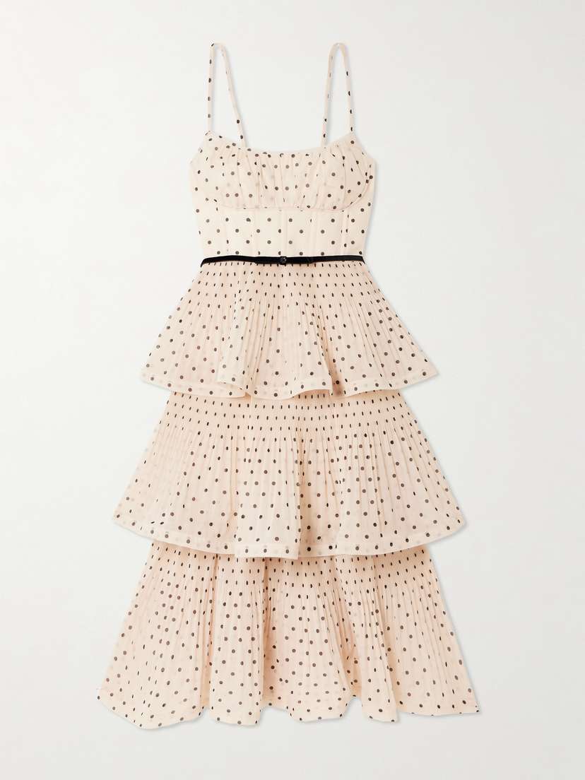 Zimmermann Pleated Tiered Polka-dot Organza Midi Dress