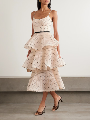 Zimmermann Pleated tiered polka-dot organza midi dress