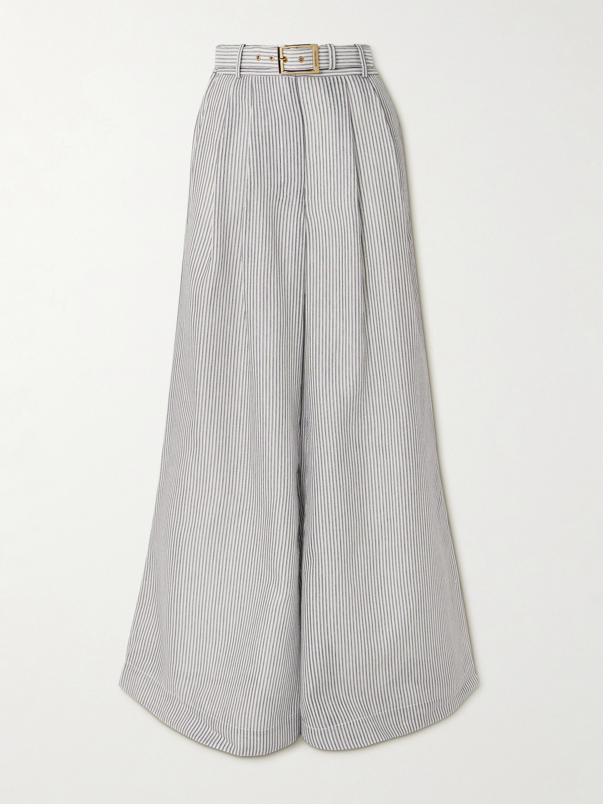 Zimmermann Belted Striped Cotton And Silk-blend Wide-leg Pants In White