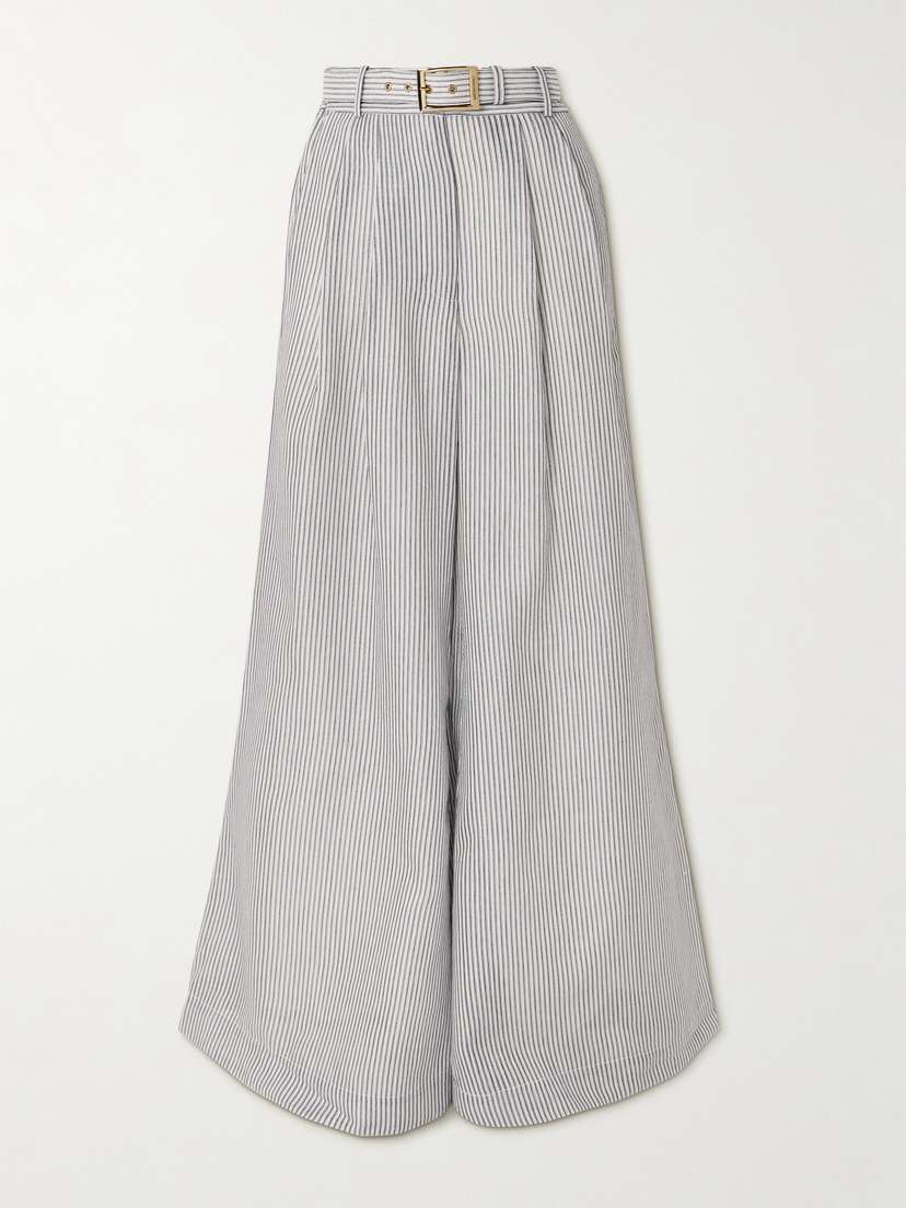 Zimmermann Belted Striped Cotton And Silk-blend Wide-leg Pants
