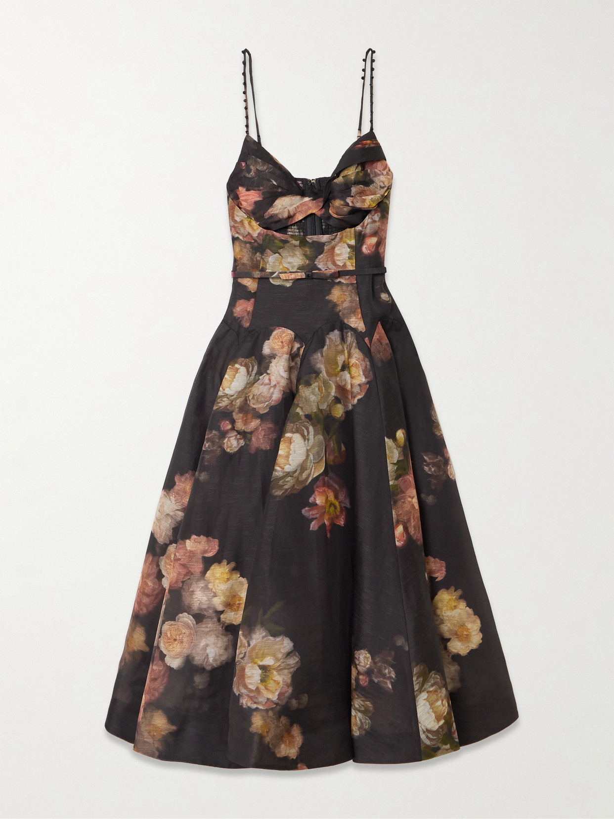 Zimmermann Hypnotic Embellished Belted Cutout Linen And Silk-blend Midi Dress In Black