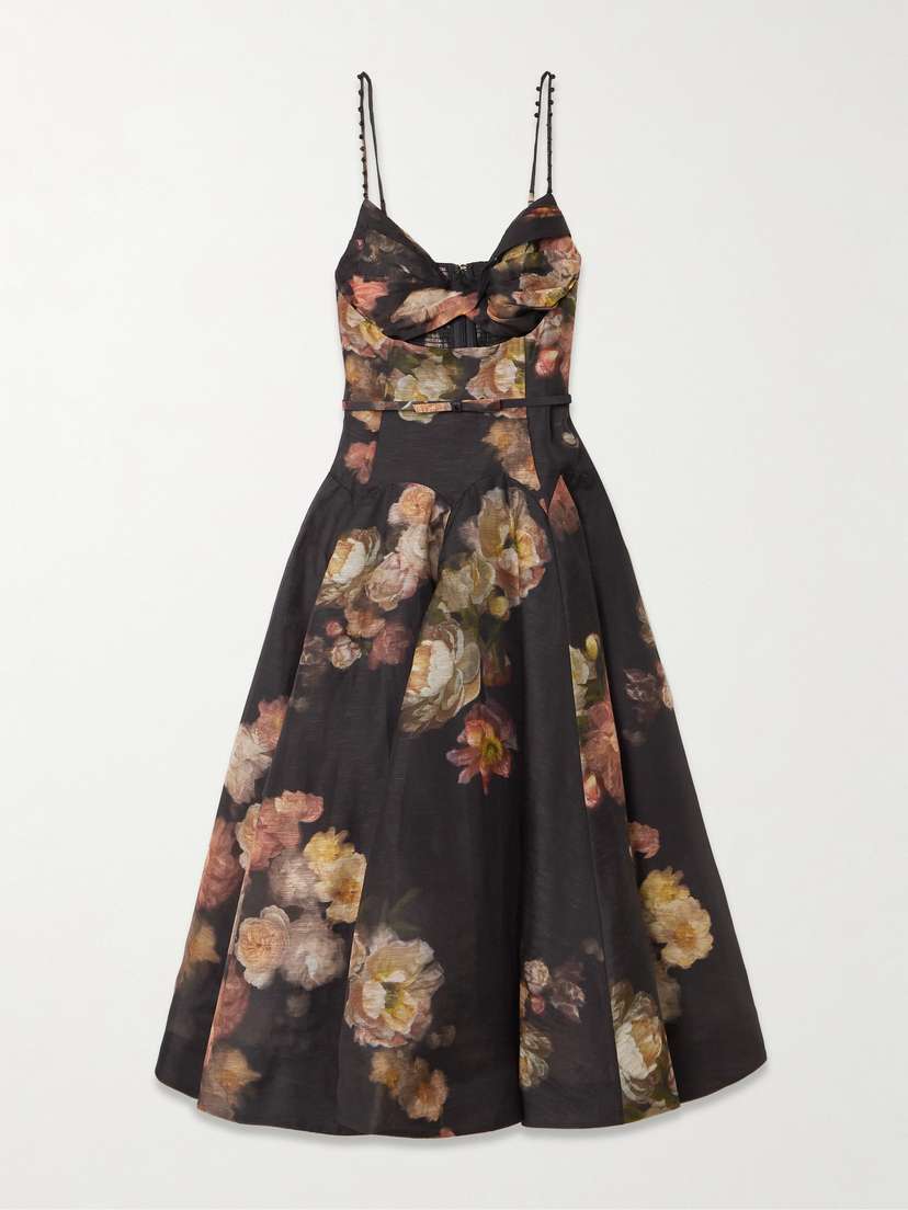 Zimmermann Hypnotic Embellished Belted Cutout Linen And Silk-blend Midi Dress