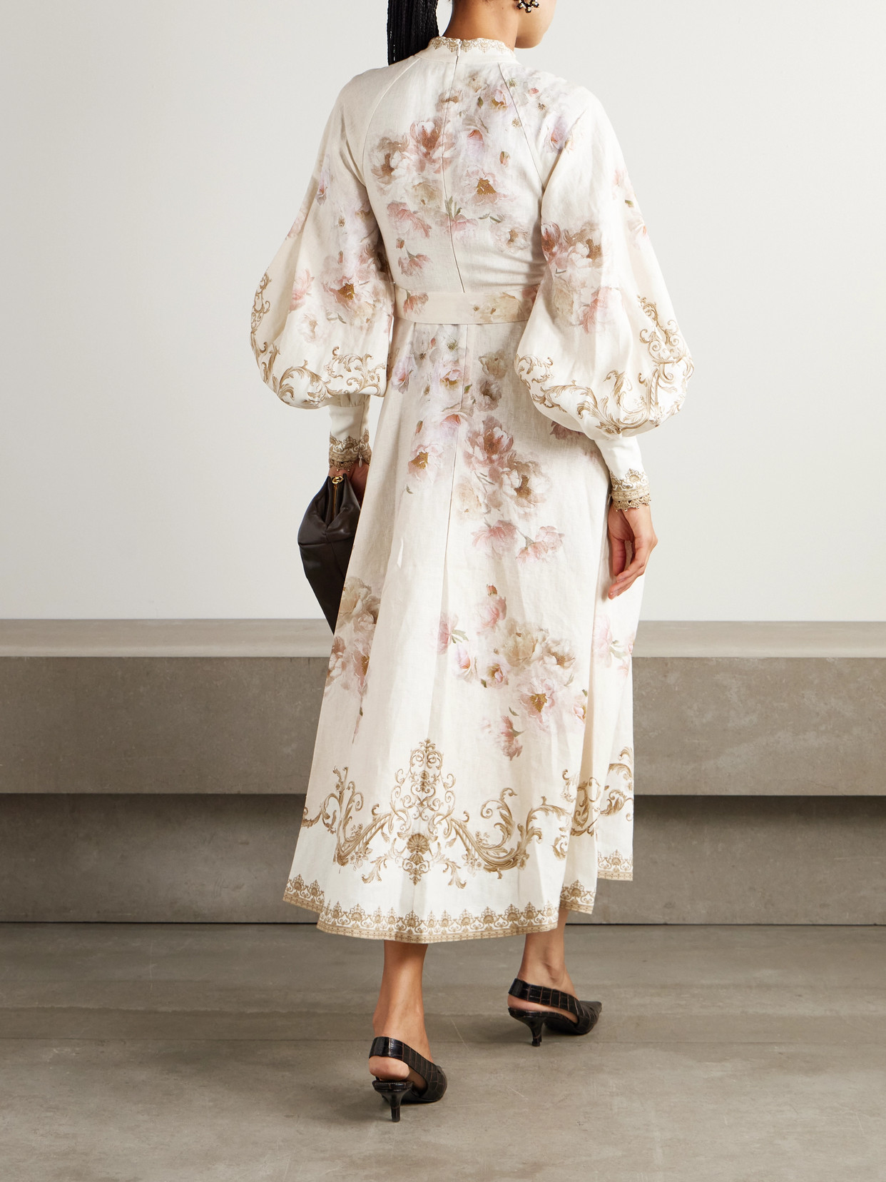 Zimmermann Womens Cream Peony Printed Silk-belt Buttoned Linen Midi Dress Xxs In Multi