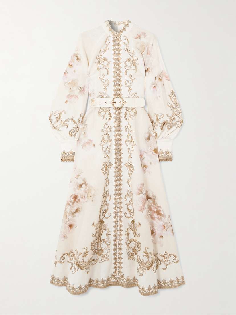 Zimmermann Belted Floral-print Linen Midi Dress