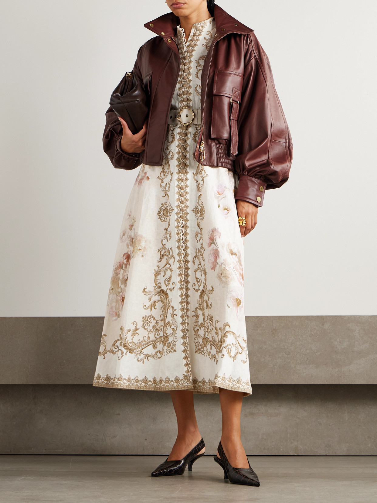 Zimmermann Womens Cream Peony Printed Silk-belt Buttoned Linen Midi Dress Xxs In Multi