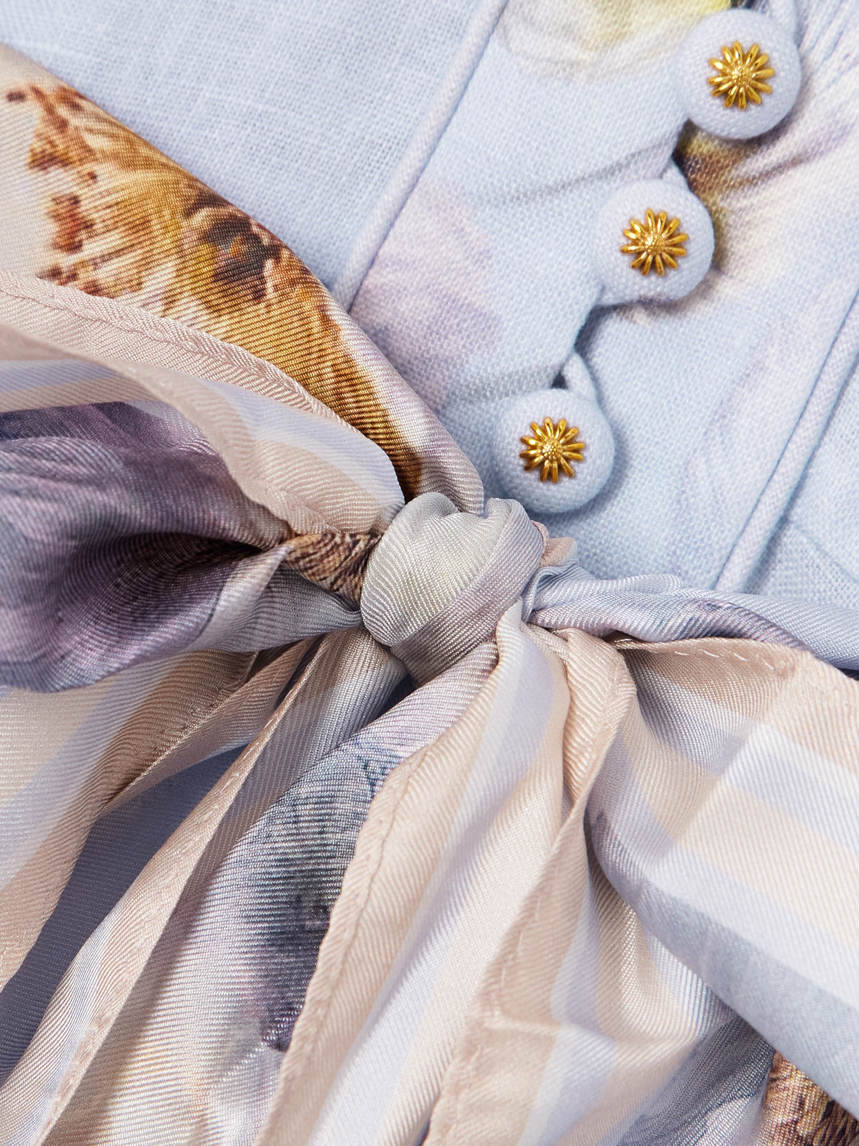 Zimmermann Womens Lilac Poppy Printed Silk-belt Buttoned Linen Mini Dress In Multi
