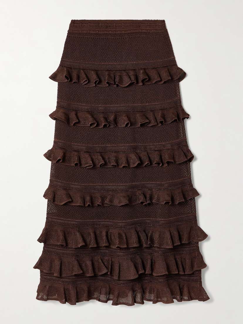 Zimmermann Metallic Ruffled Pointelle-knit Maxi Skirt