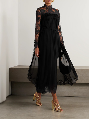 Zimmermann Gathered lace-trimmed crepe midi dress