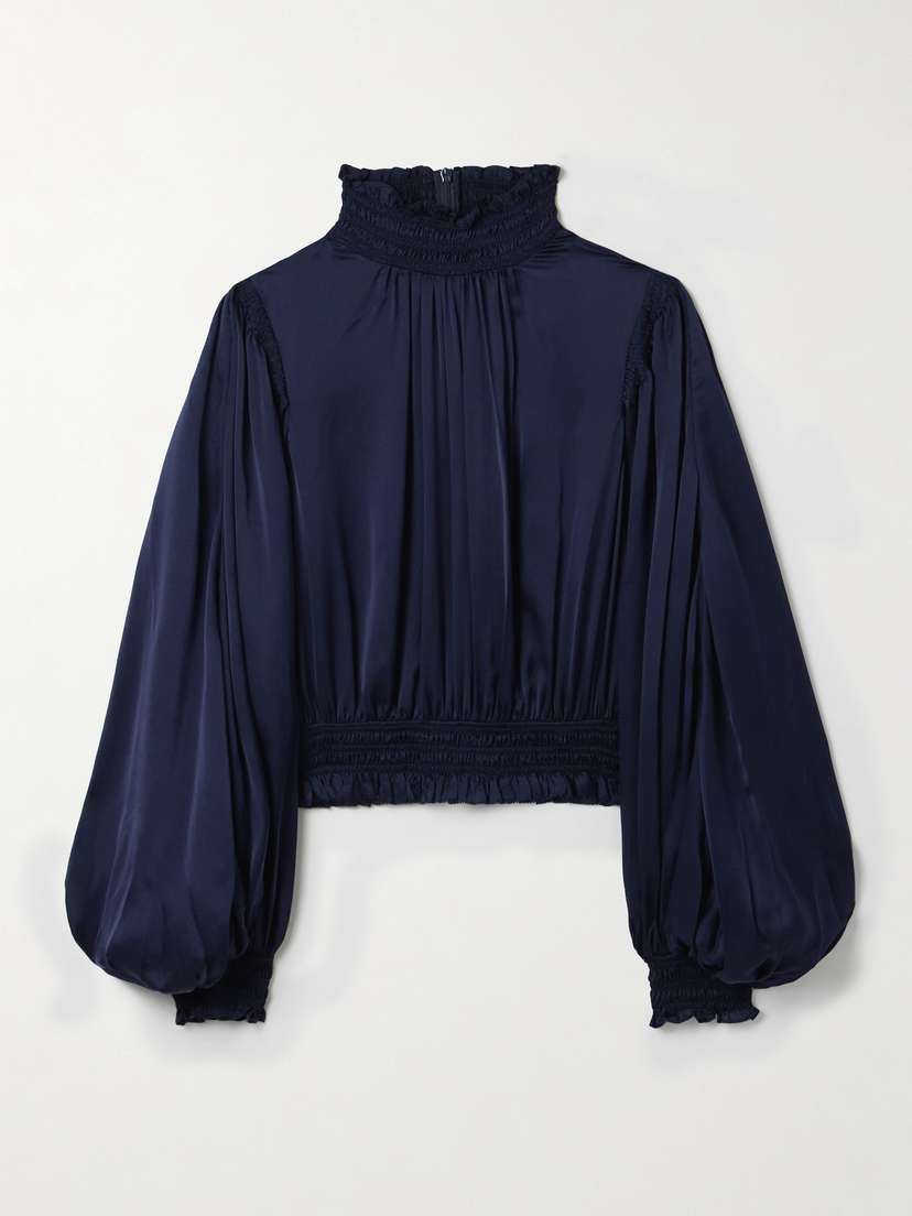 Zimmermann Dream Cropped Shirred Silk-satin Blouse