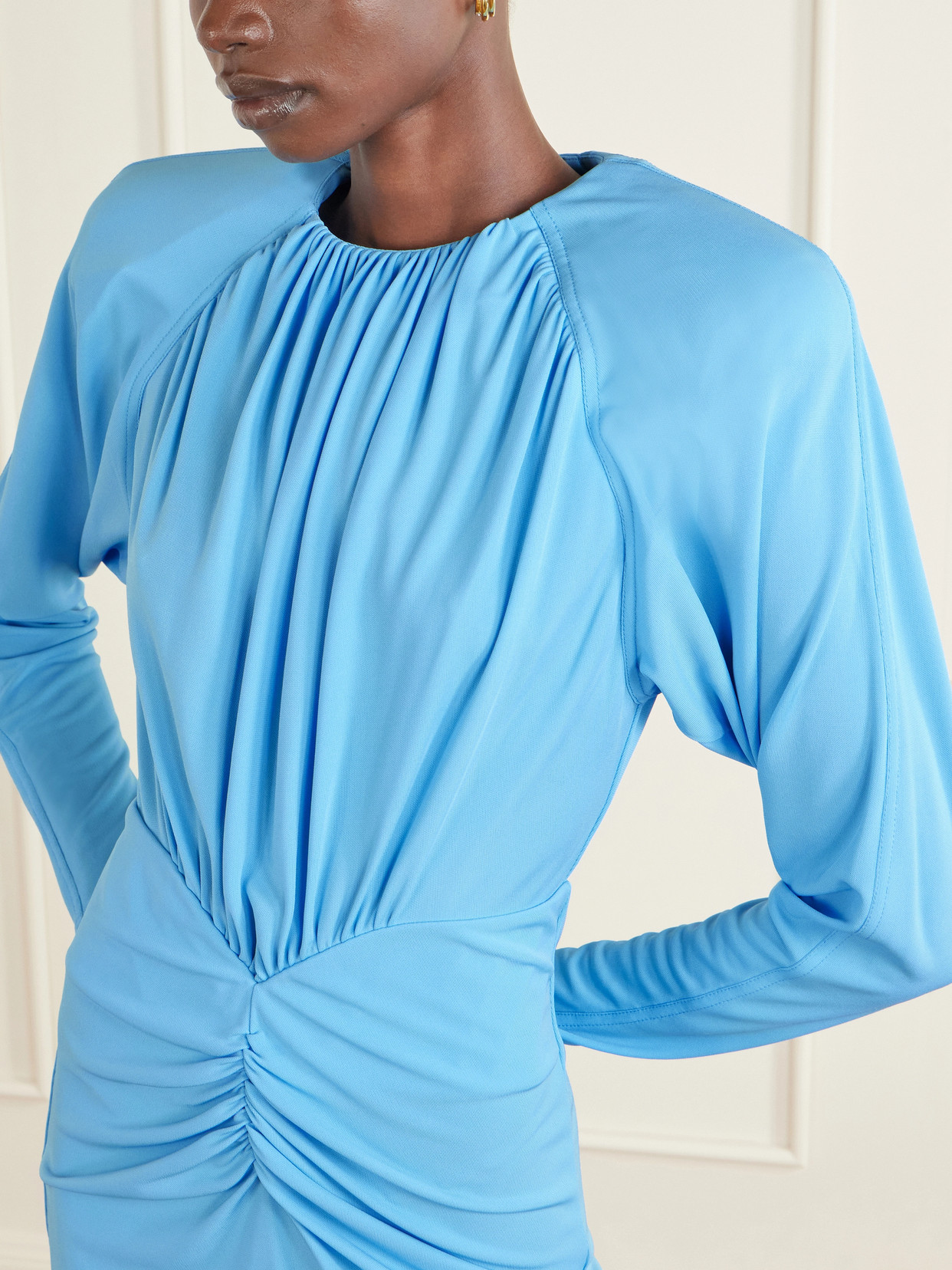 Stella Mccartney Short Draped Dress Mini Length Gathered Detailing In Blue