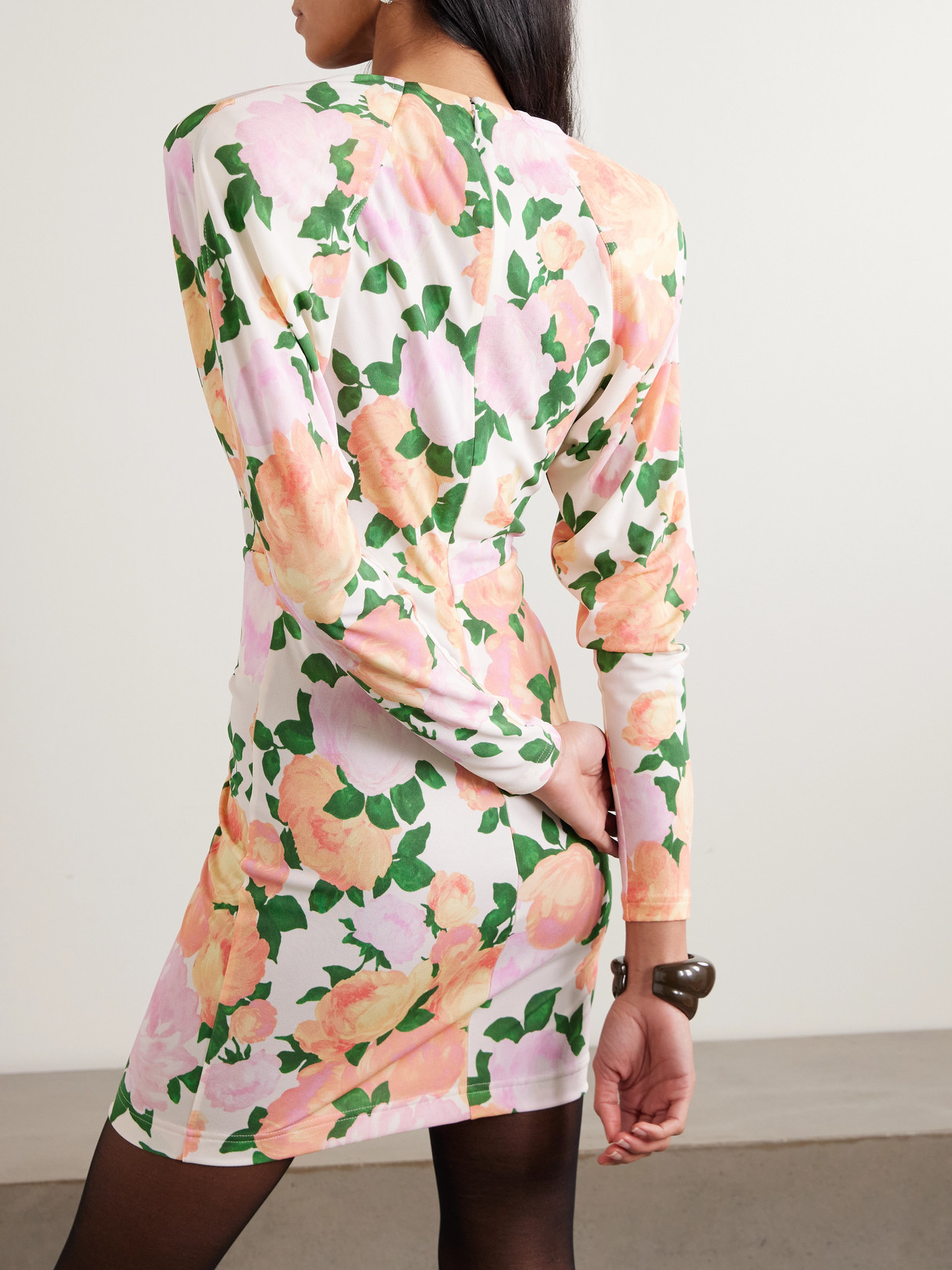 Stella Mccartney Gathered Floral-print Jersey Mini Dress In Multi