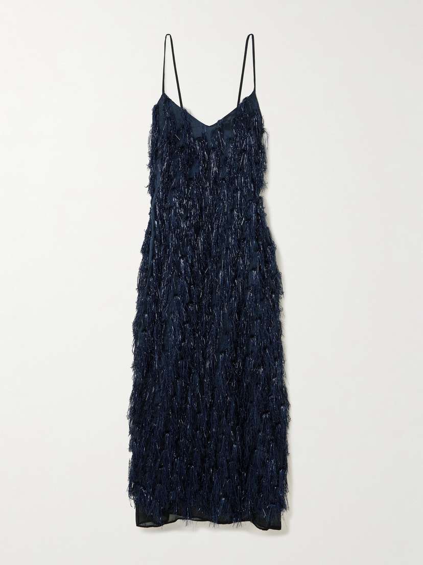 Stella McCartney Metallic Fringed Organza Midi Dress