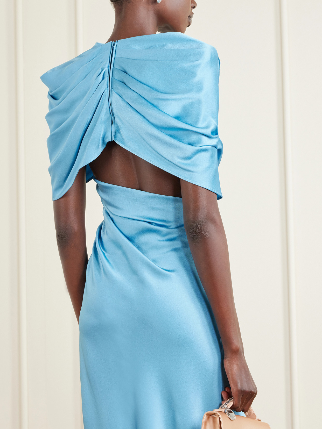 Stella Mccartney Women Light Blue Draped Satin Maxi Dress, S Luxury Dresses For Women Darveys