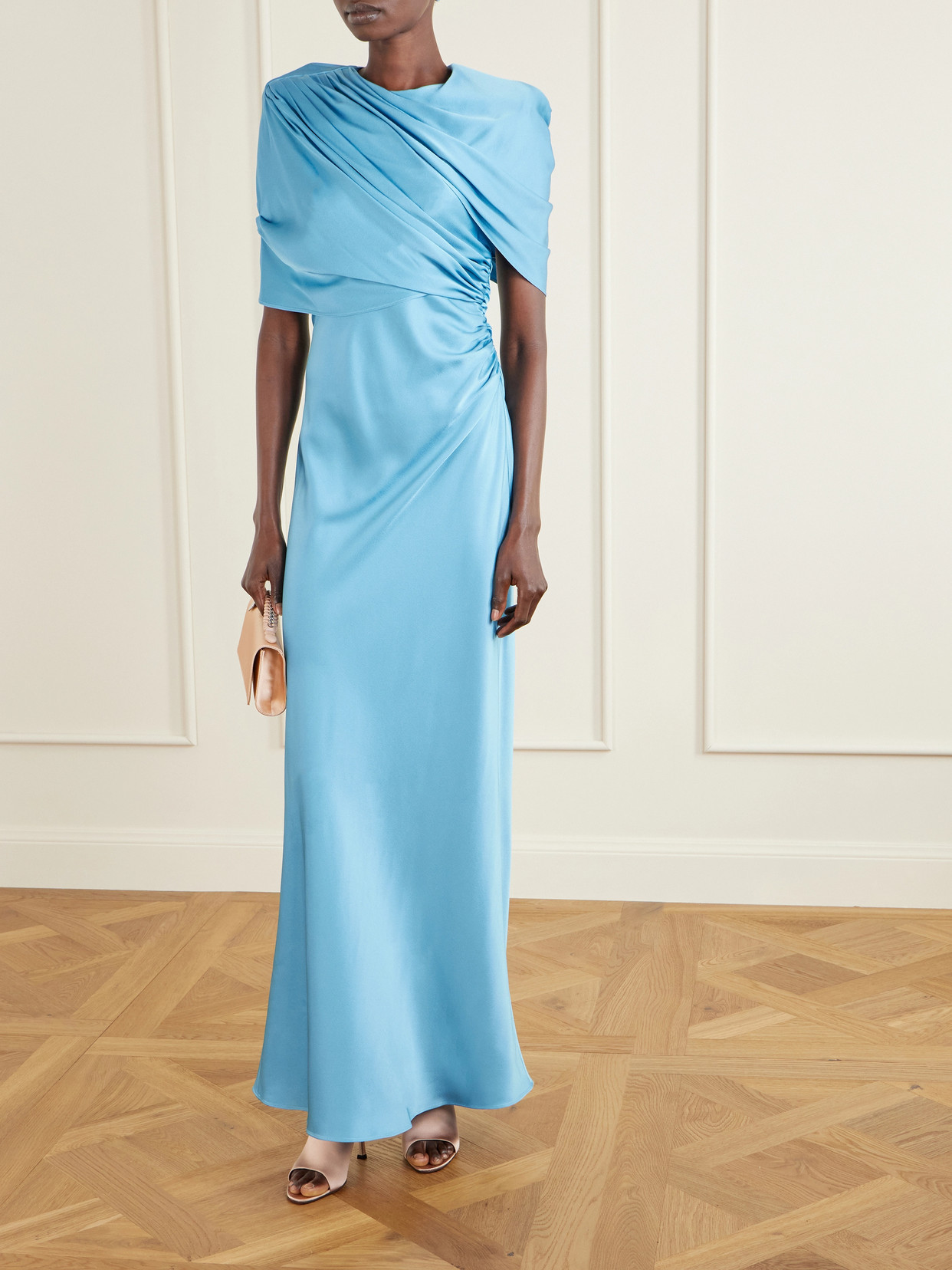 Stella Mccartney Women Light Blue Draped Satin Maxi Dress, S Luxury Dresses For Women Darveys