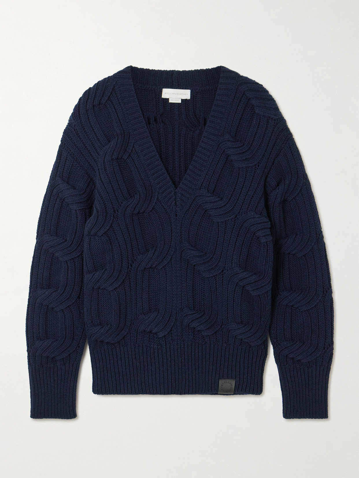 Stella Mccartney Falabella Cable-knit Wool Sweater In Blue