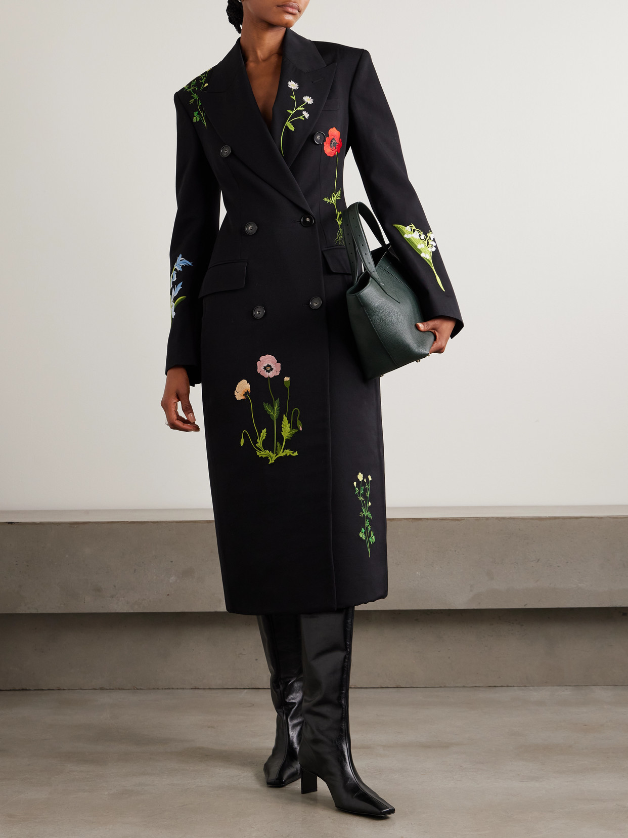 Double-Breasted Embroidered Wool-Twill Coat