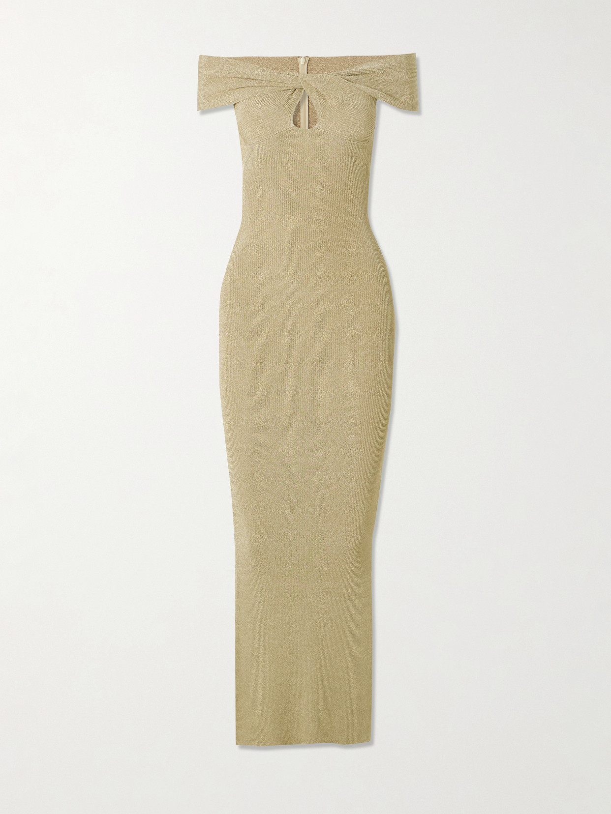 Stella Mccartney Off-the-shoulder Cutout Ribbed-knit Gown In Yellow