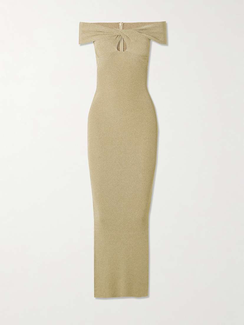 Stella McCartney Off-the-shoulder Cutout Ribbed-knit Gown