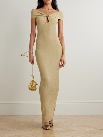 Stella McCartney Off-the-shoulder cutout ribbed-knit  gown