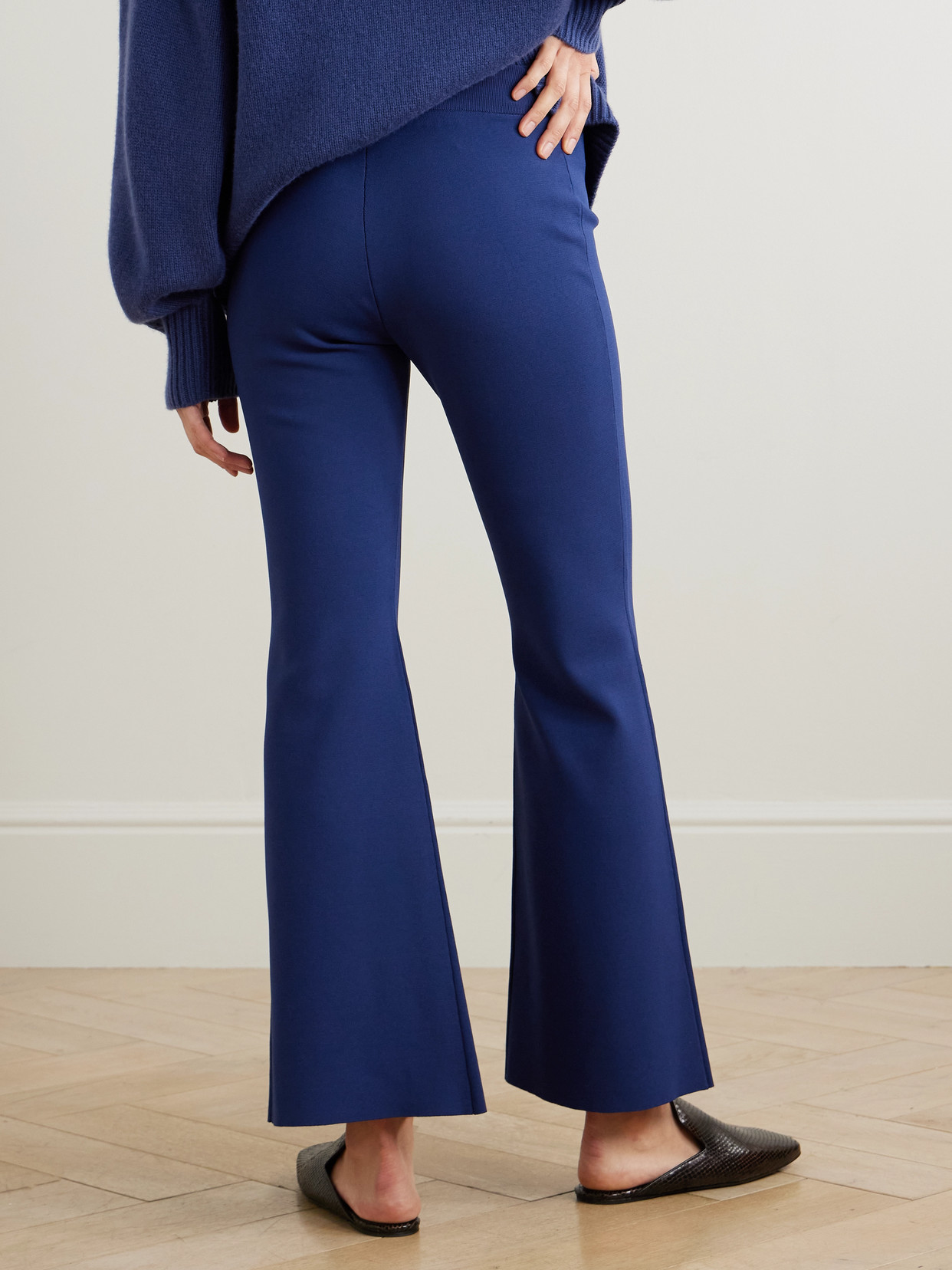 Stella Mccartney Cropped Stretch-knit Flared Pants In Blue