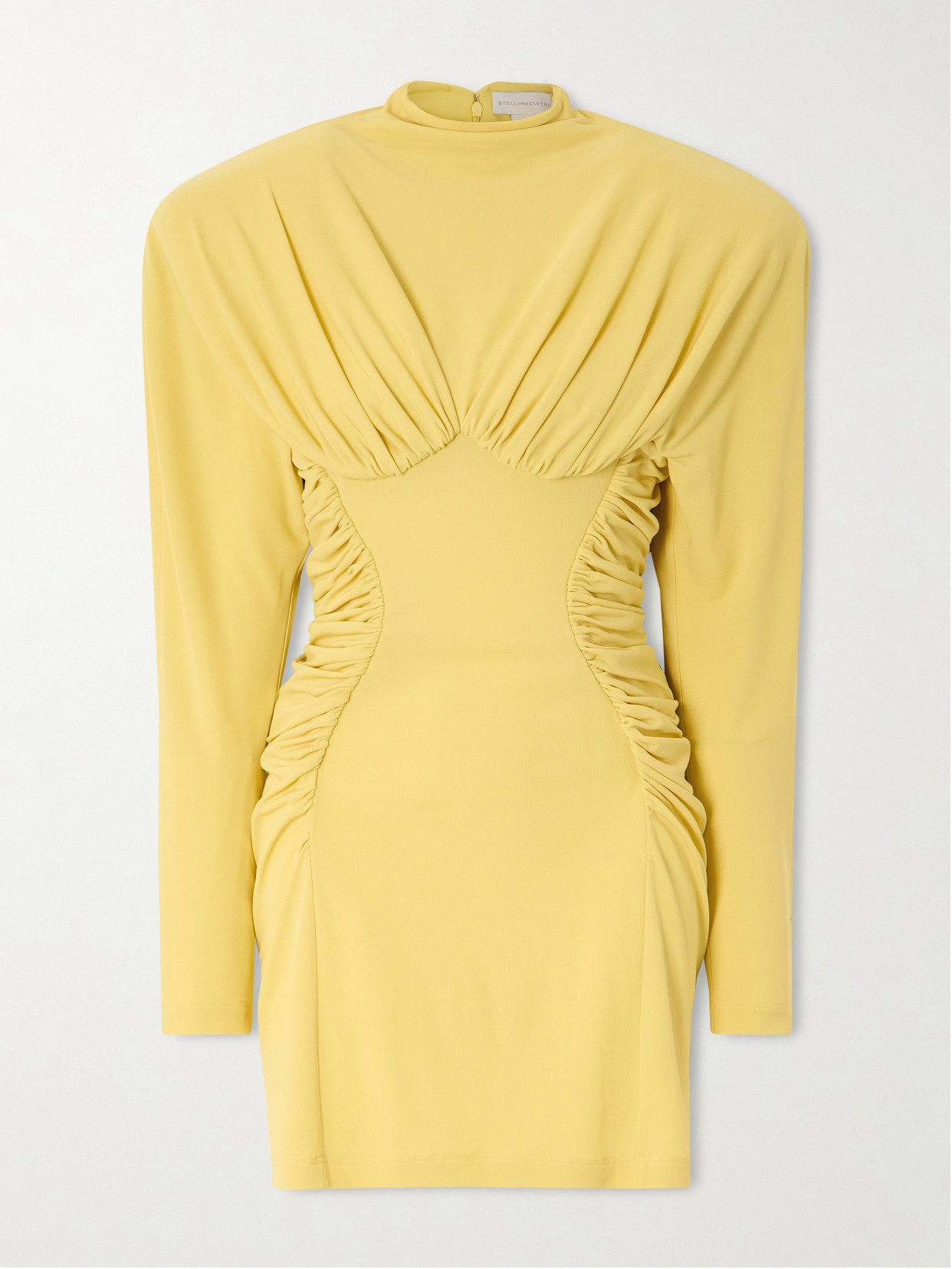 Stella Mccartney Ruched Jersey Mini Dress In Yellow