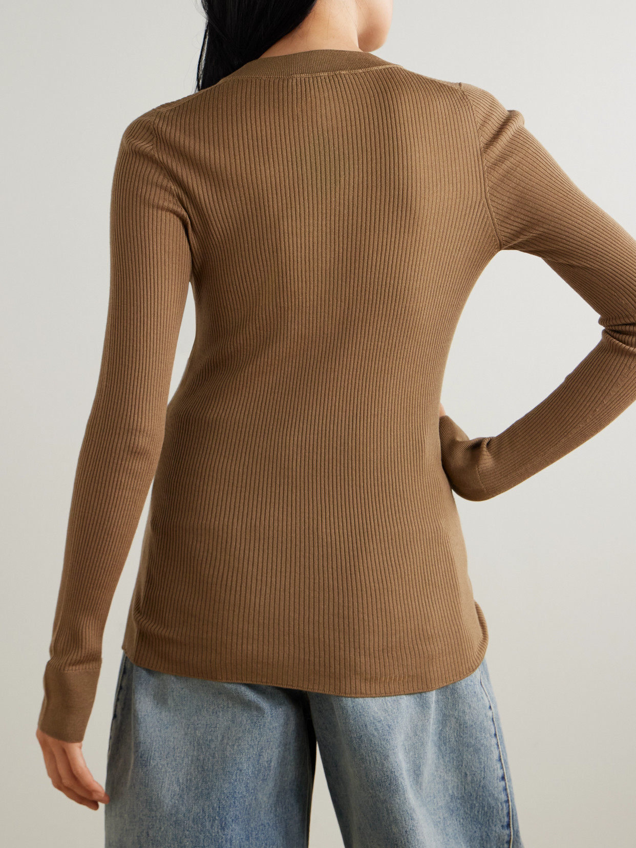 Stella Mccartney Ribbed Wool Cardigan In Brown