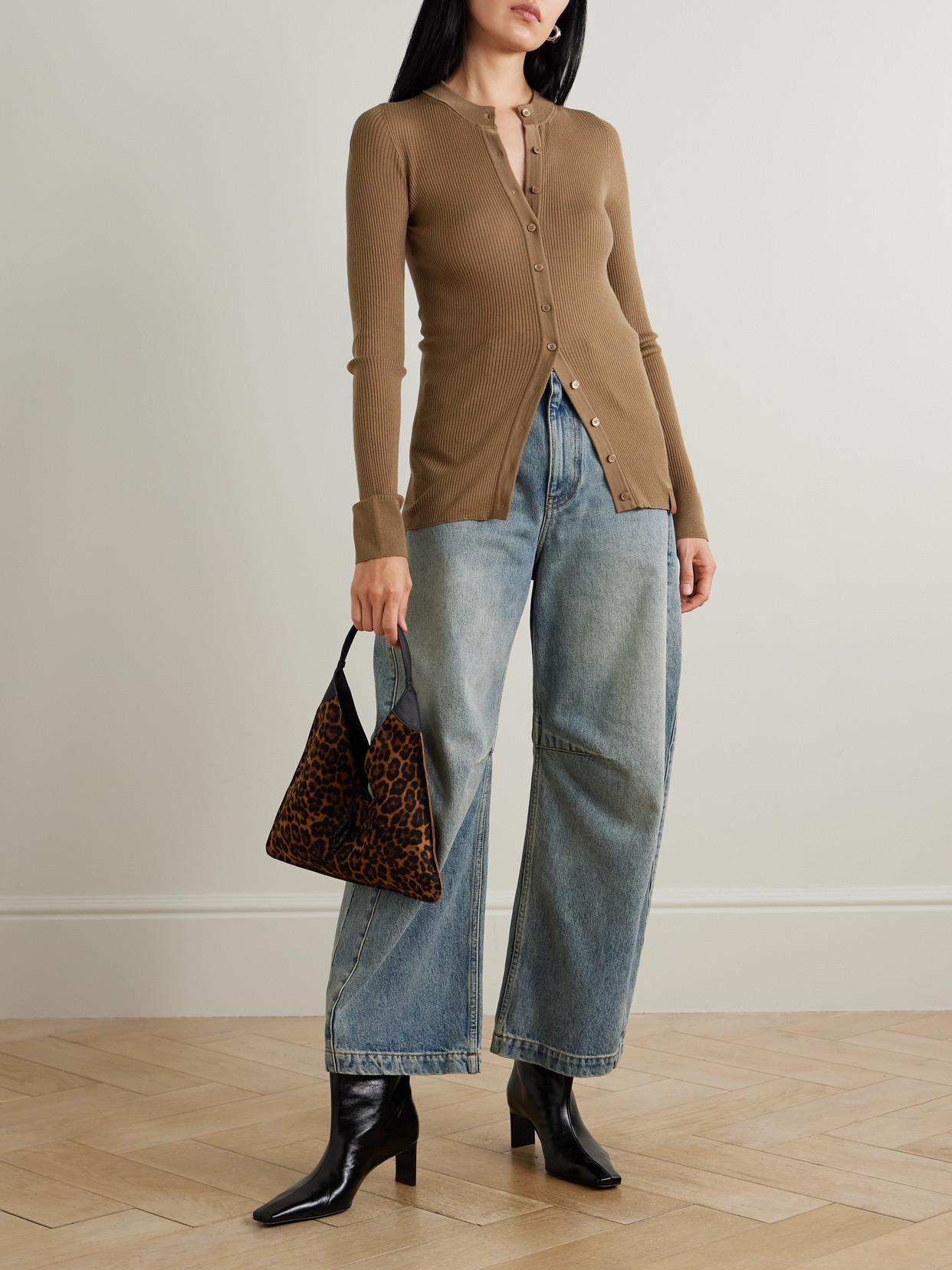 Stella Mccartney Ribbed Wool Cardigan In Brown