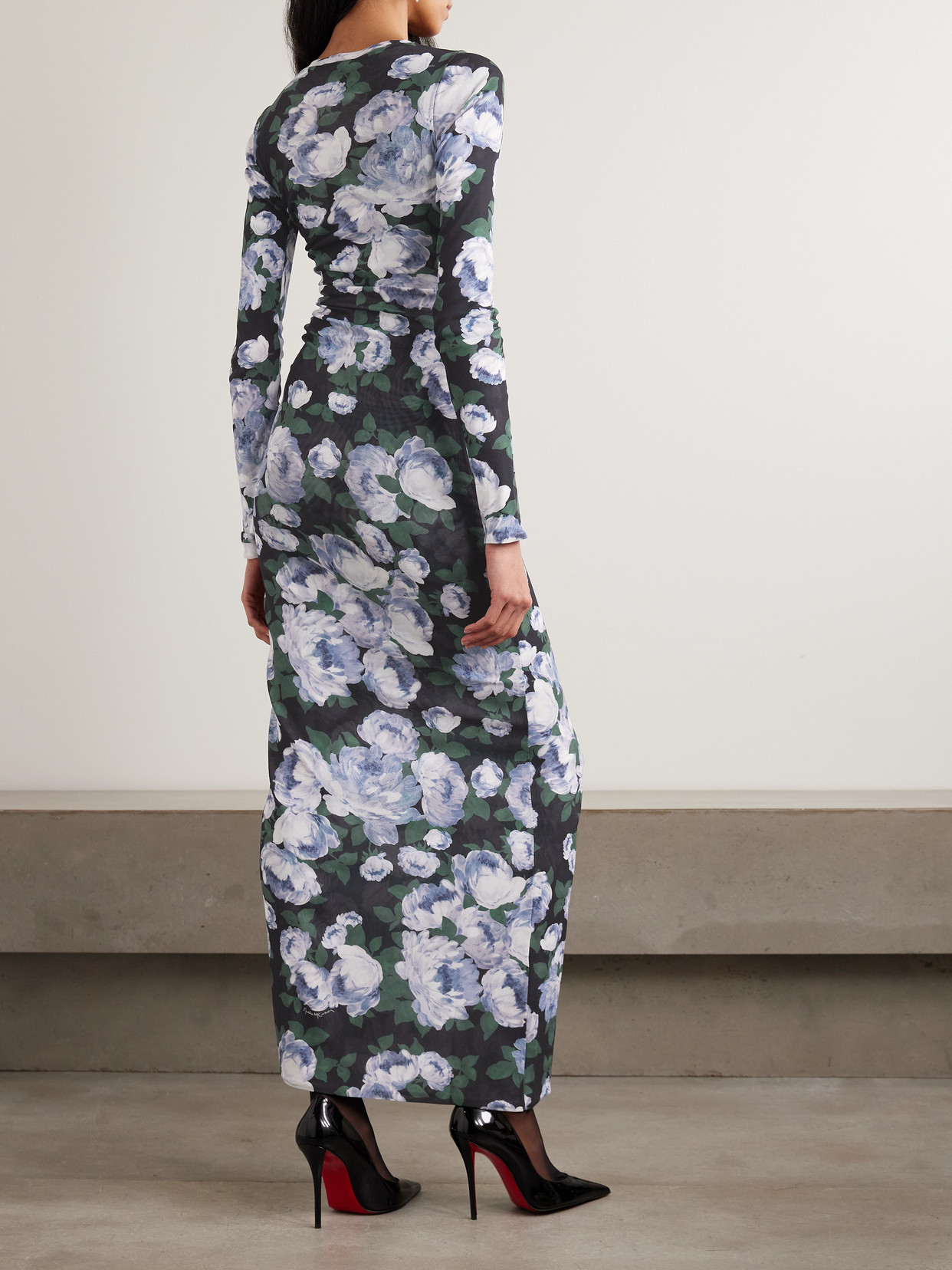 Stella Mccartney Bunch Of Roses Mesh Long Dress Dresses Multicolor In Green