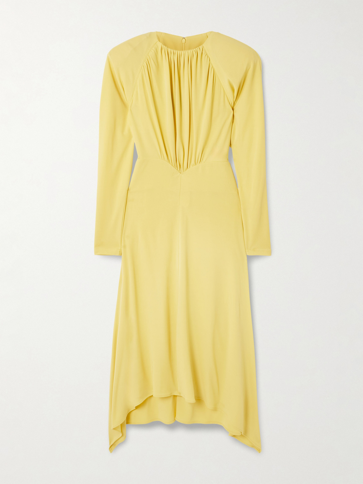 Stella Mccartney Gathered Long-sleeve Midi Handkerchief Dress In Yellow