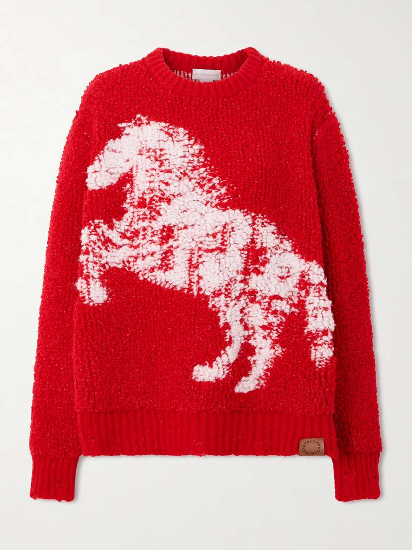 Stella McCartney Oversized Distressed Jacquard-knit Wool-blend Fleece Sweater