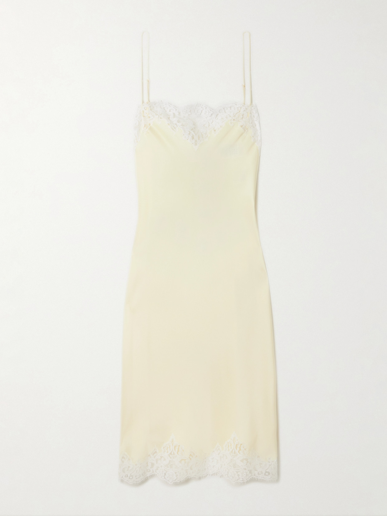 Stella Mccartney Iconic Lace-trimmed Satin Midi Dress In Yellow