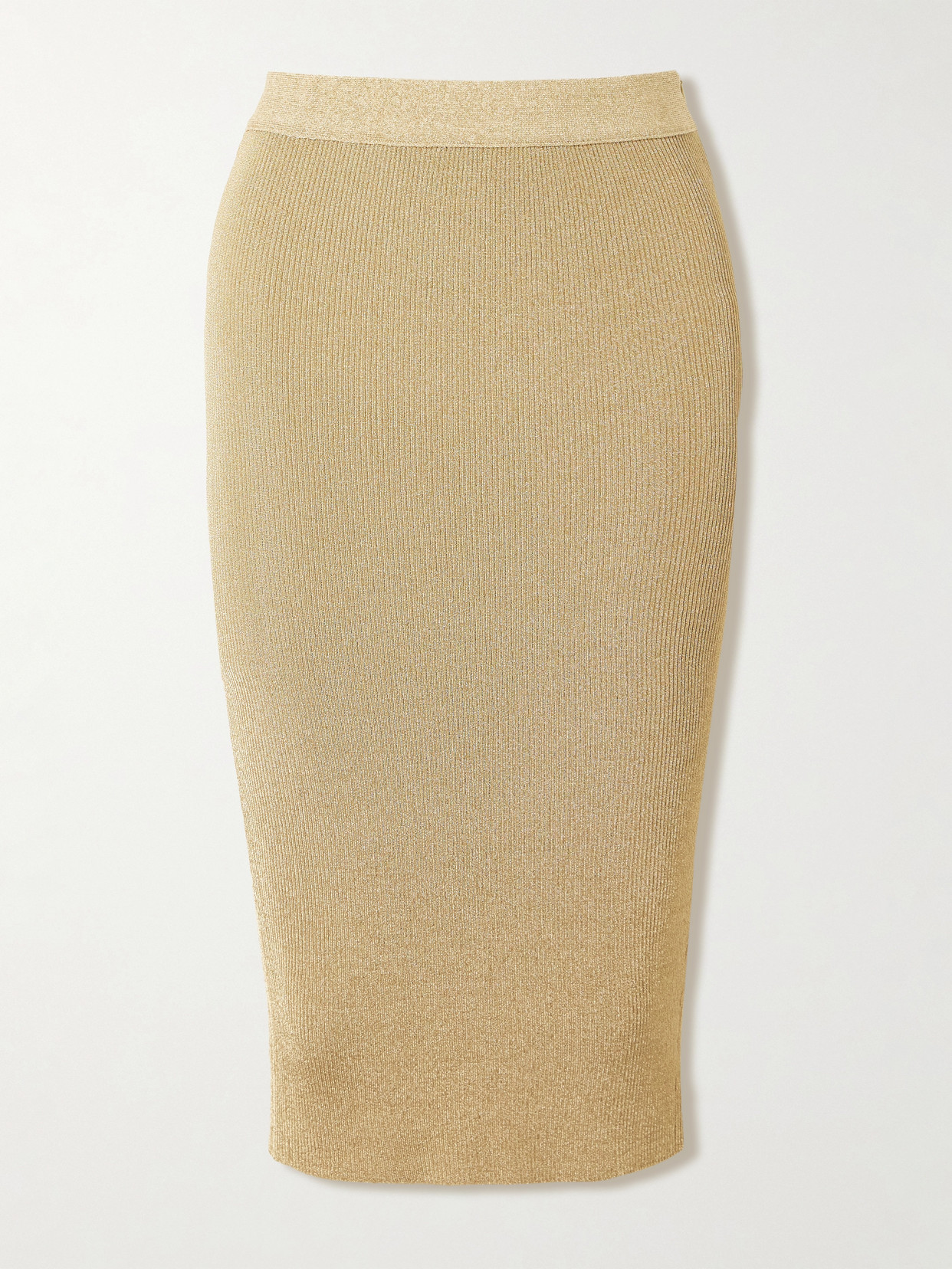 Stella Mccartney Metallic Ribbed-knit Midi Skirt In Neutral