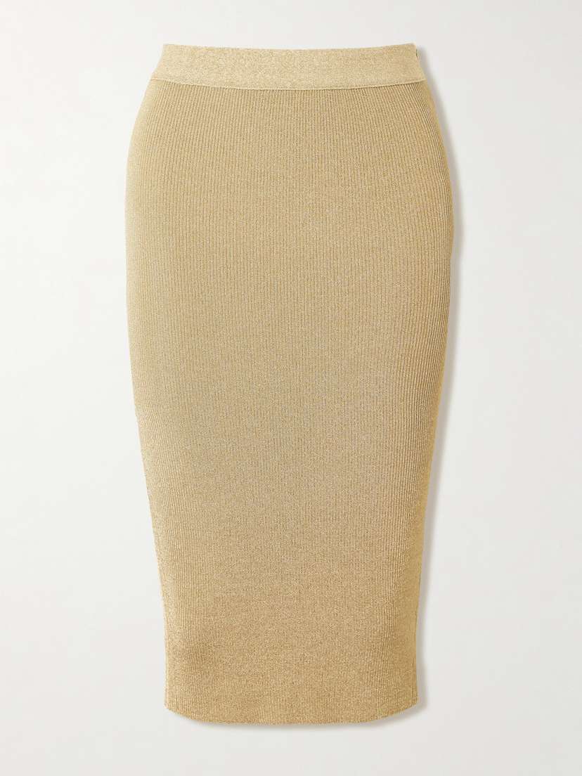 Stella McCartney Metallic Ribbed-knit Midi Skirt