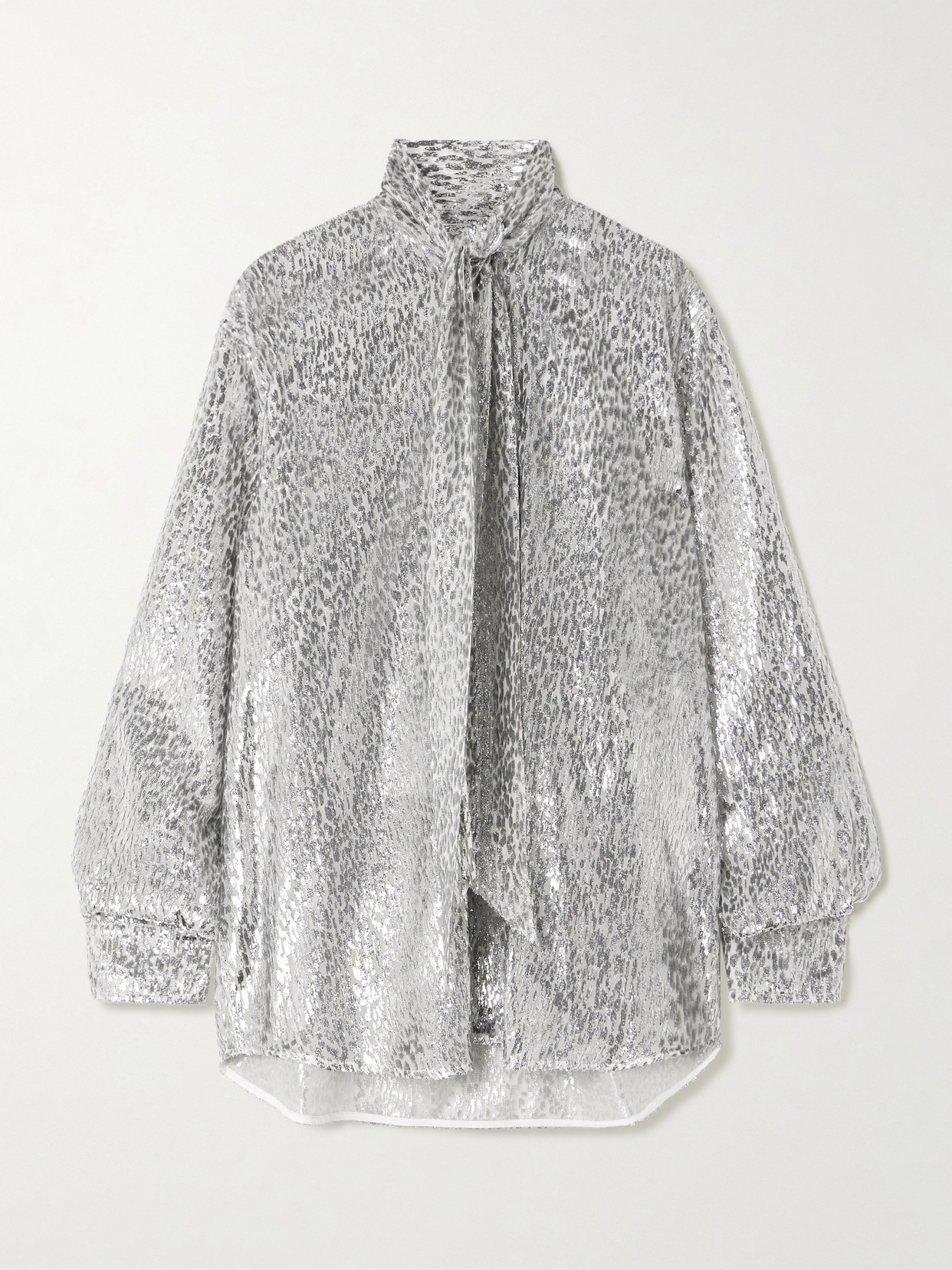 Stella Mccartney Tie-neck Metallic Fil Coupé Blouse In Silver