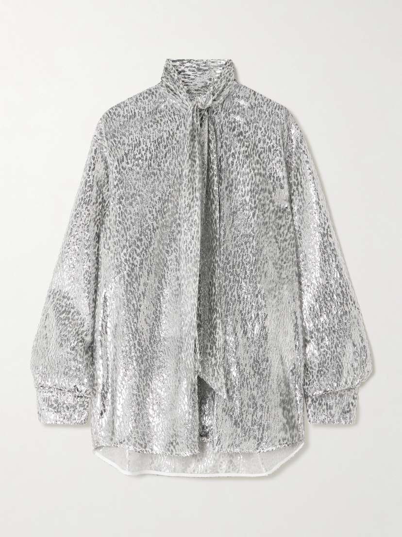 Stella McCartney Tie-neck Metallic Fil Coupé Blouse