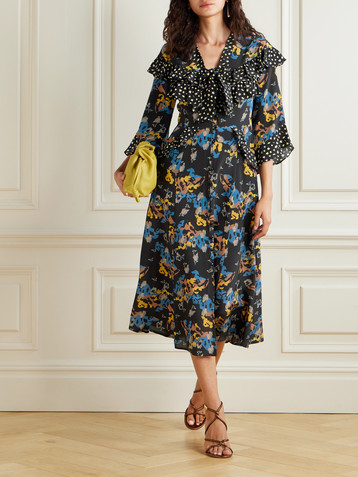 MAISON MAYLE Majorelle tie-neck ruffled printed silk-voile midi dress