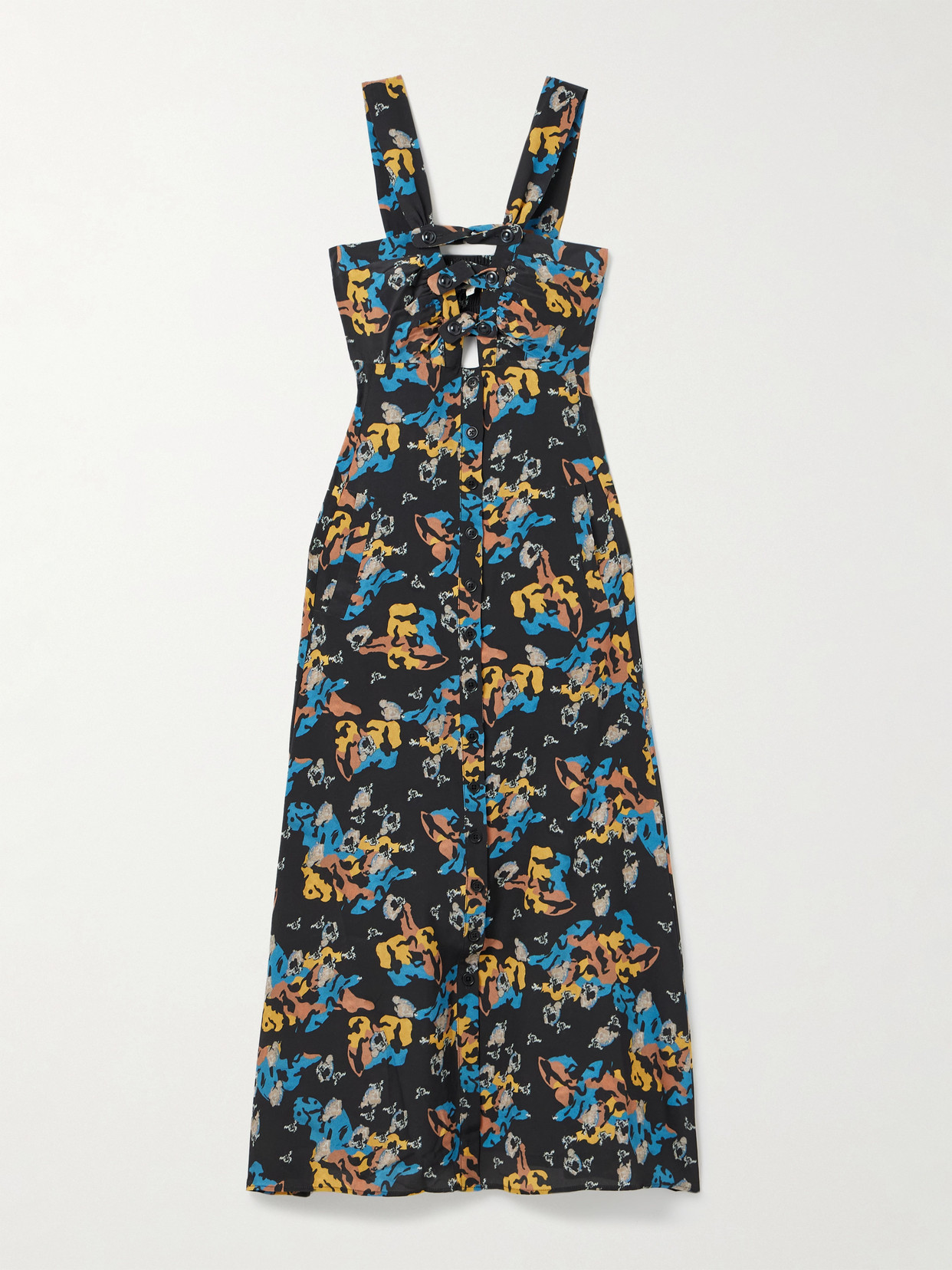 Maison Mayle Patapan Cutout Printed Silk-crepe Midi Dress In Multi