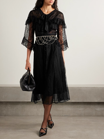 MAISON MAYLE Majorelle tie-neck ruffled Chantilly lace maxi dress