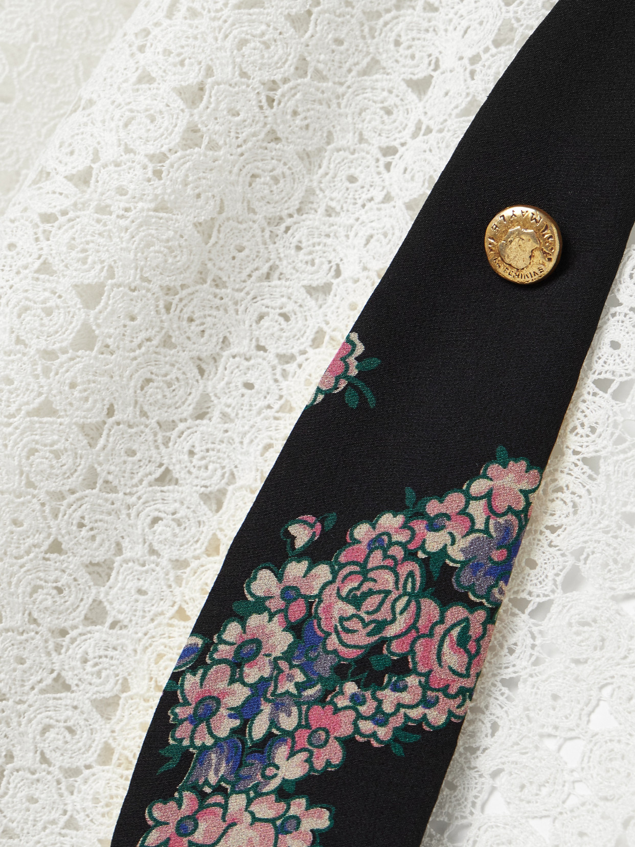 Maison Mayle Caribbea Floral-print Silk Crepe-trimmed Crocheted Lace Jacket In Multi